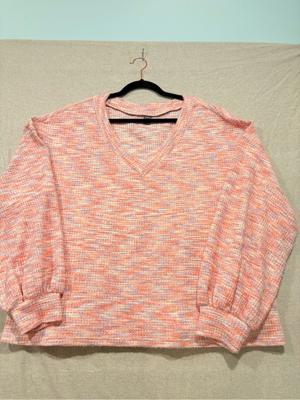 SHEIN Pastel Marled V-Neck Sweater in Pink and Cream Mix